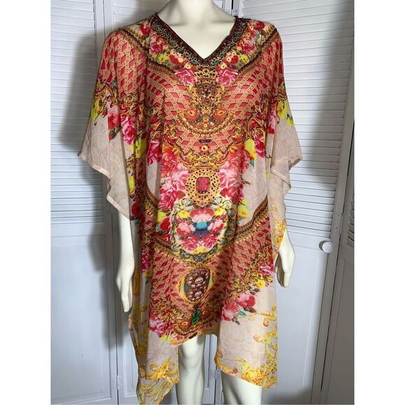 Sigris Semi Sheer Kaftan Swim Cover Free Size - Picture 1 of 12